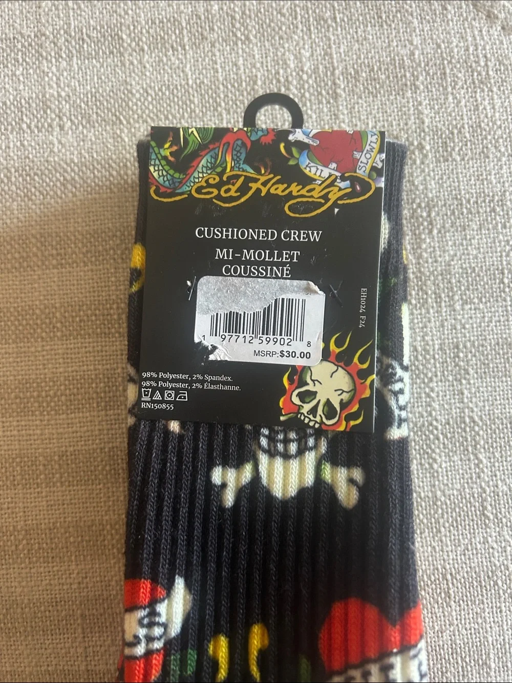 ED HARDY CUSHIONED 3 PAIS CREW SOCJKS SHOE SIZE 6-12 NWT